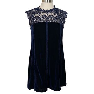 Lulu's Navy Blue Stretch Velvet Sleeveless Shift Dress